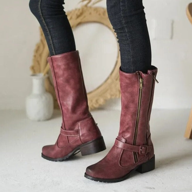 Double Zipper-Mid Calf Boots