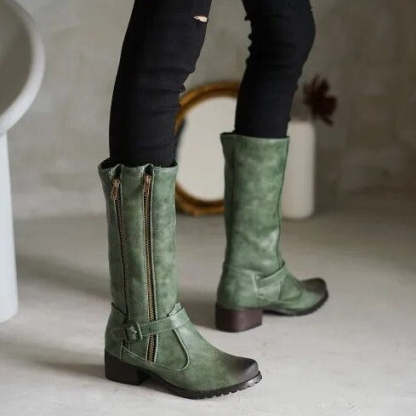 Double Zipper-Mid Calf Boots