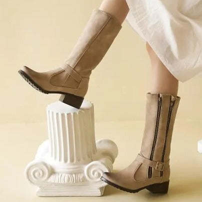 Double Zipper-Mid Calf Boots