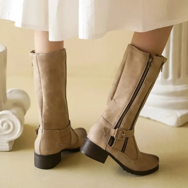 Double Zipper-Mid Calf Boots