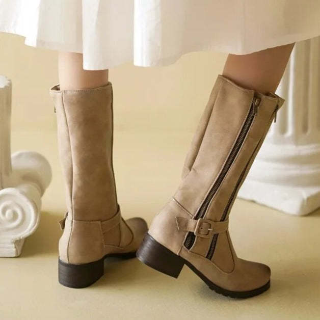 Double Zipper-Mid Calf Boots