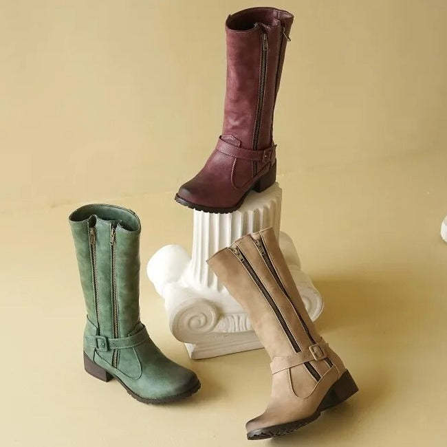 Double Zipper-Mid Calf Boots