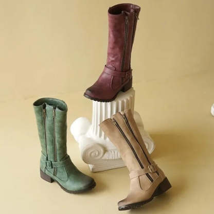 Double Zipper-Mid Calf Boots