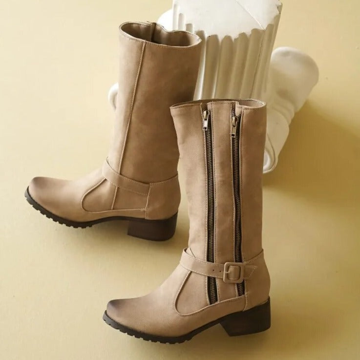 Double Zipper-Mid Calf Boots