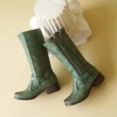 Double Zipper-Mid Calf Boots