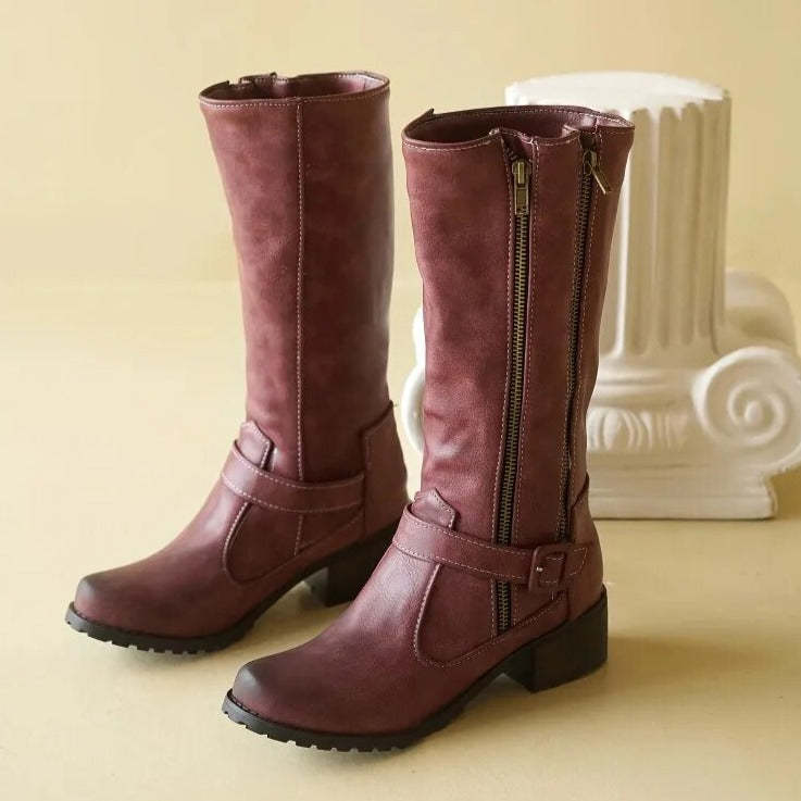 Double Zipper-Mid Calf Boots