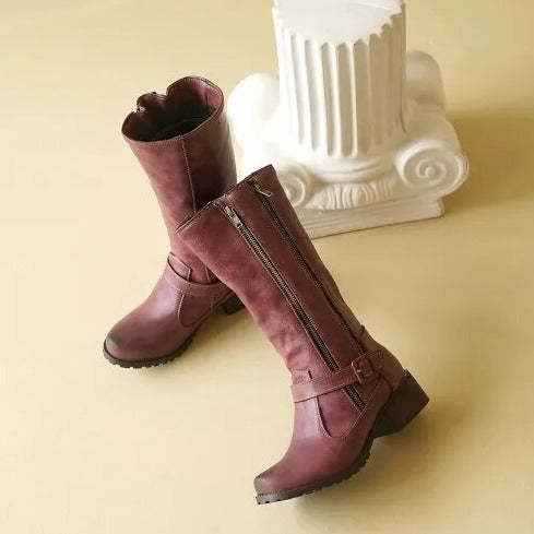 Double Zipper-Mid Calf Boots