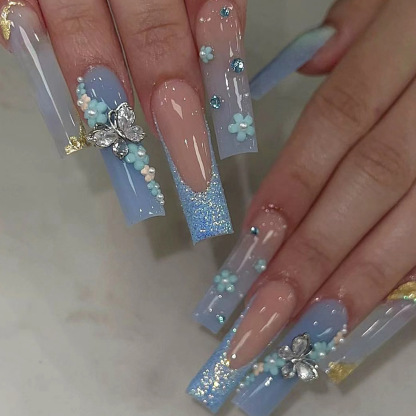Ice Blue Butterfly 24pcs/Set Press On Nails SGCY-216