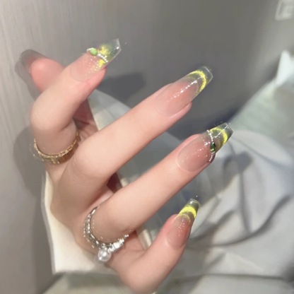 Handmade Pink Blush Ombre Gray Cat Eye Press On Nails