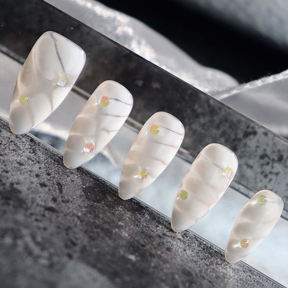  White Marble (Handmade) / 10PCS Nail Set