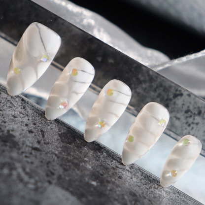  White Marble (Handmade) / 10PCS Nail Set