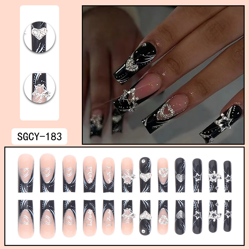 Black Star French Style 24pcs/Set Press On Nails SGCY-183