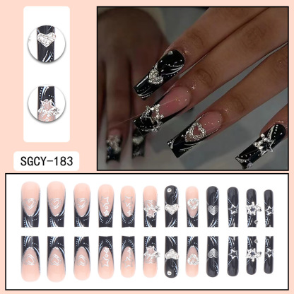 Black Star French Style 24pcs/Set Press On Nails SGCY-183