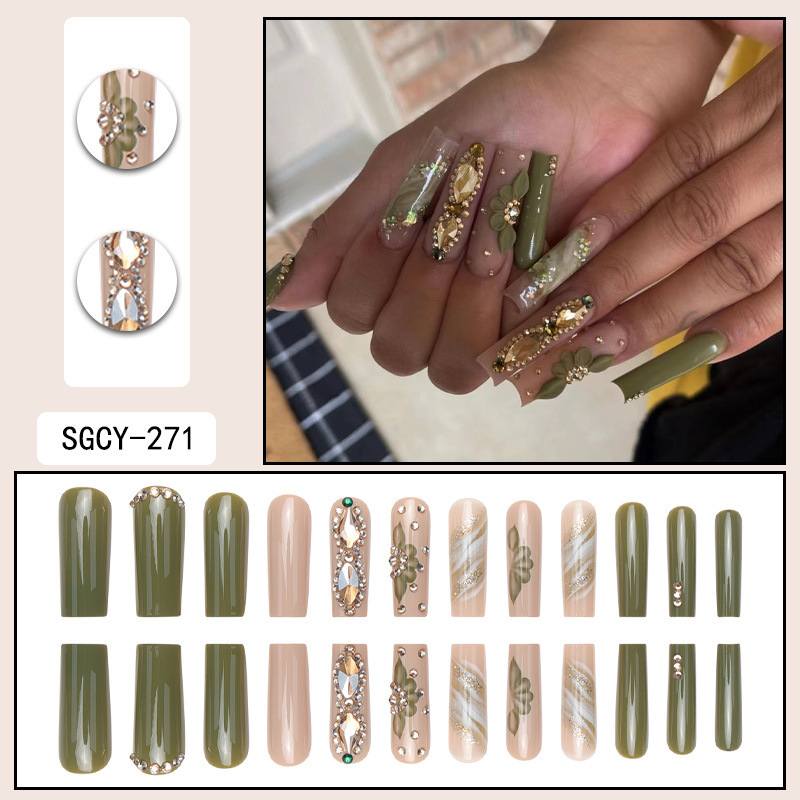Olive Diamond Flower 24pcs/Set Press On Nails SGCY-271