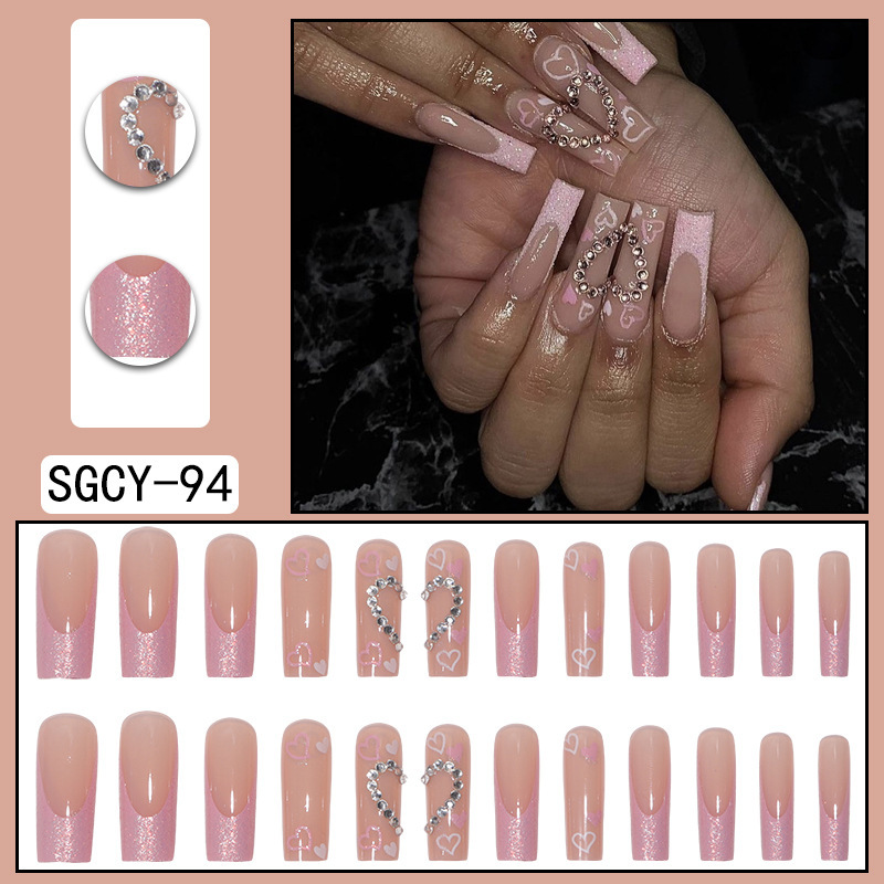 Diamond Pink Heart 24pcs/Set Press On Nails SGCY-94