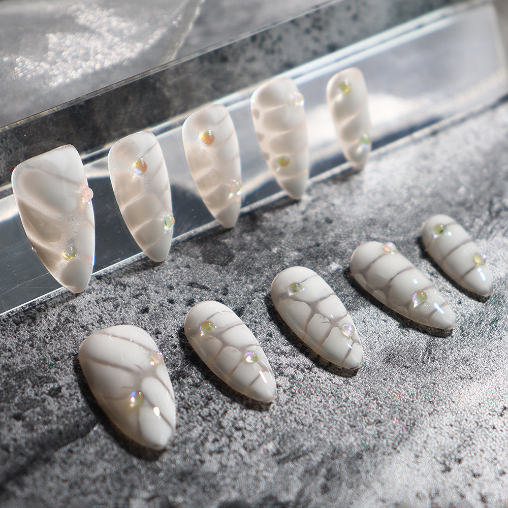  White Marble (Handmade) / 10PCS Nail Set