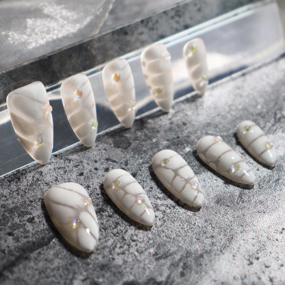  White Marble (Handmade) / 10PCS Nail Set