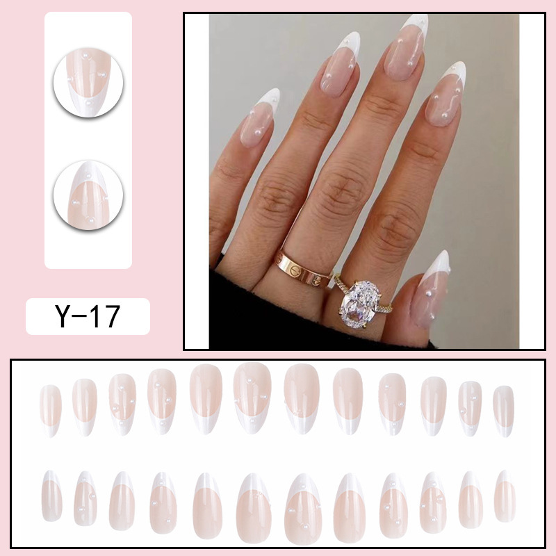 White Pearl French Style 24pcs/Set Press On Nails Y-17