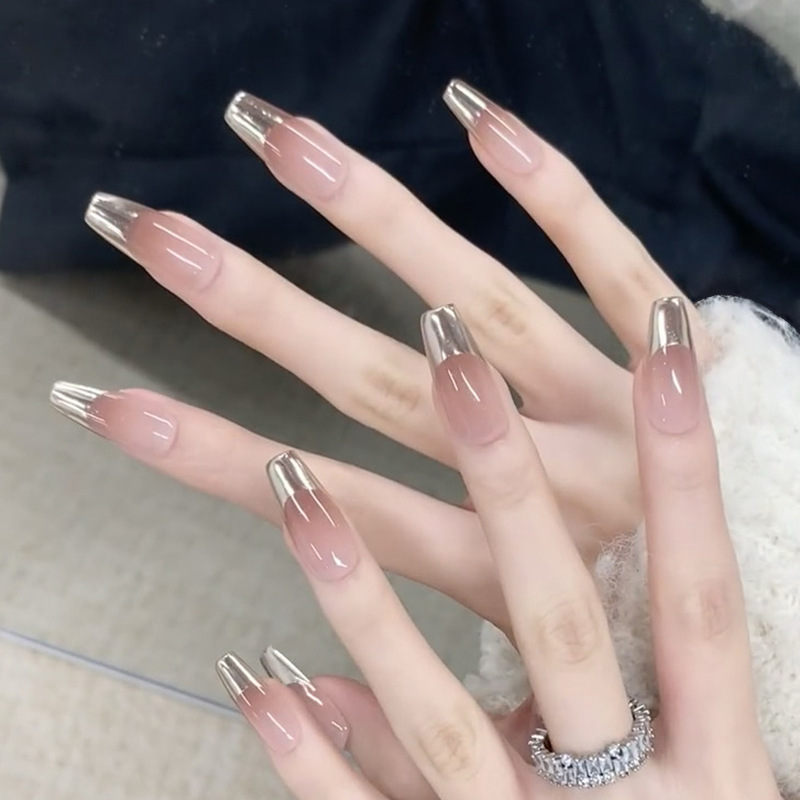 Metallic French 24pcs/Set Press On Nails R86