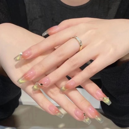 Handmade Pink Blush Ombre Gray Cat Eye Press On Nails