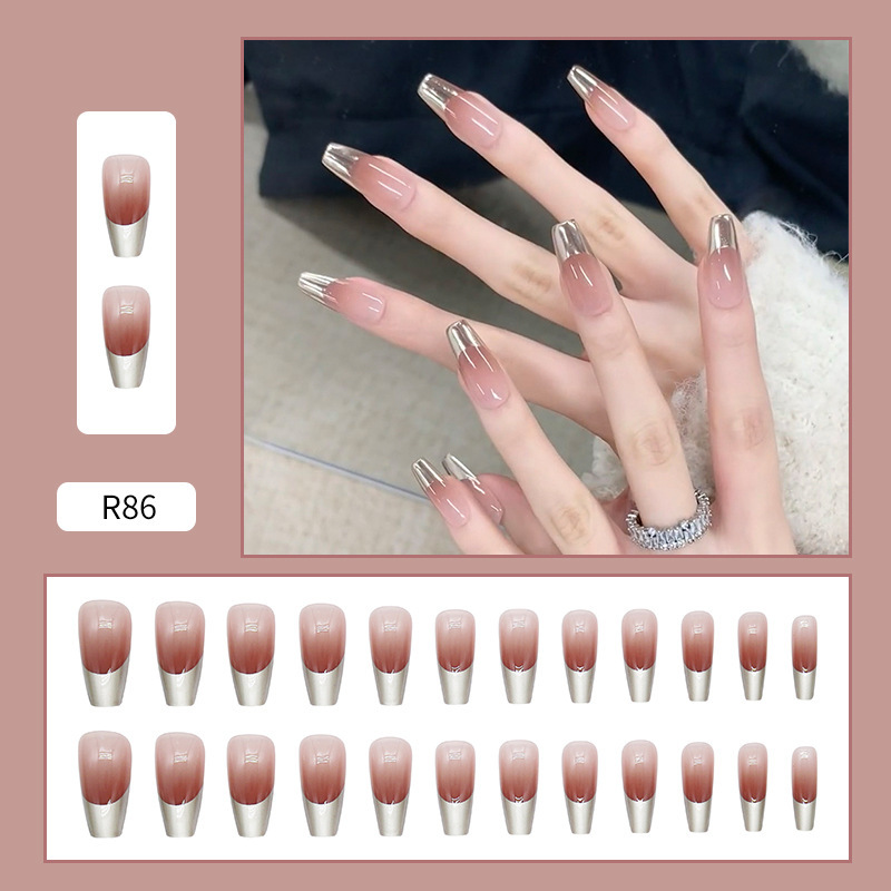 Metallic French 24pcs/Set Press On Nails R86
