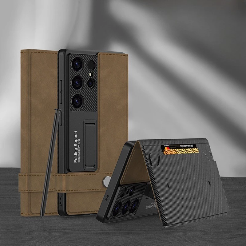 Samsung Galaxy Case GKK Rotating Buckle Clamshell Matte Leather Wallet Book Flip Stand Cover With Card Slots