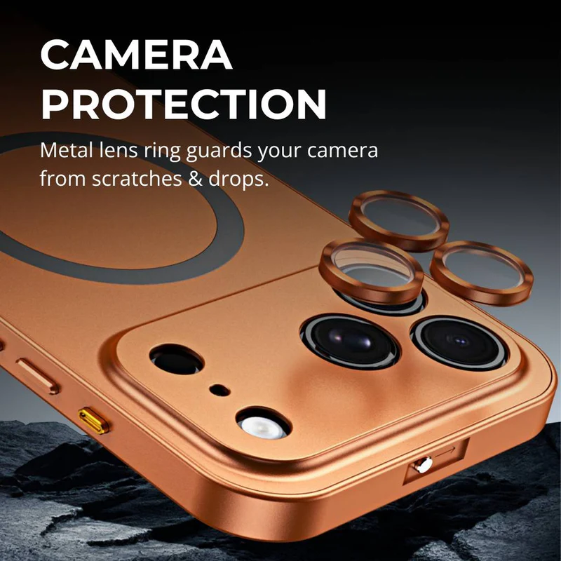 Same color. Same finish. Same perfection. MagSafe Metal completes your iPhone 17 Pro — real aluminum, flawless fit, and a cosmic orange glow to match.