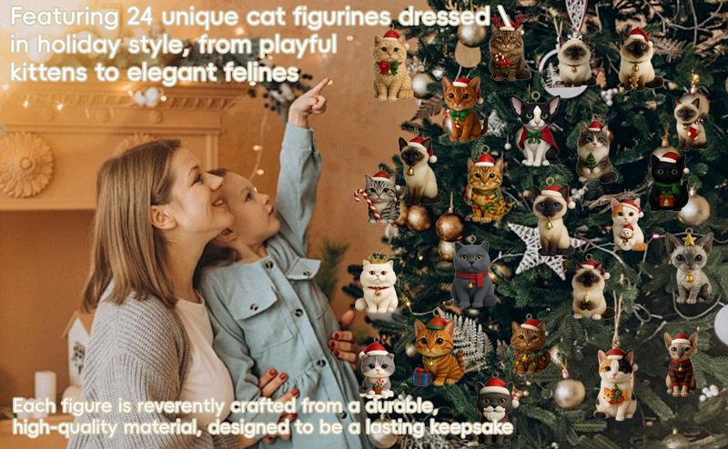 Cat Lovers Advent Calendar 2025, 24 Surprises Christmas Countdown Blind Box, 2D Acrylic Cute Kitten Ornaments,Gift for Women, Christmas Tree Decor,