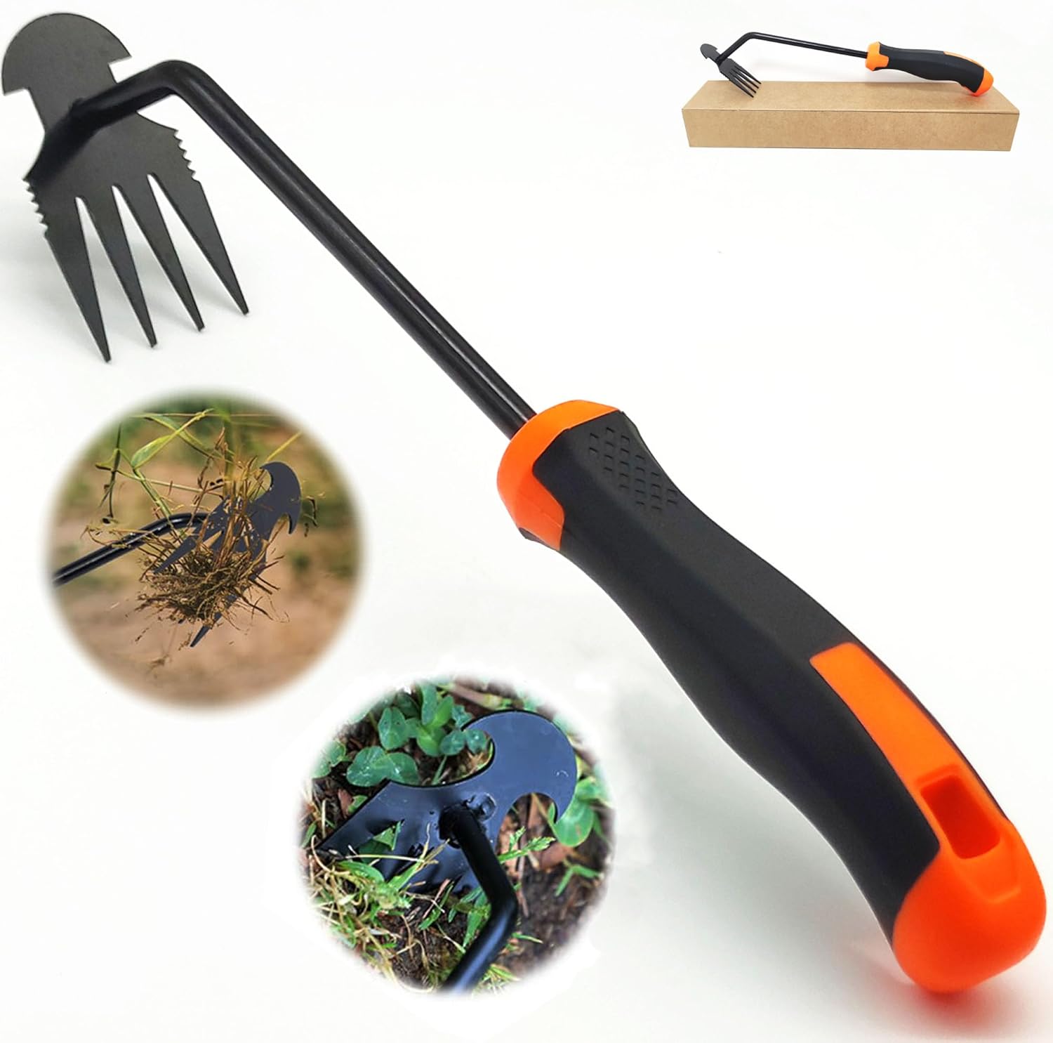 Hand Unkrautstecher Dual-Action 4-Klauen Unkrautstecher mit ergonomischem Griff Gartenwerkzeug Ideal für Gartenliebhaber (Schwarz)