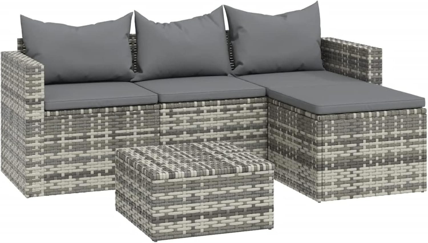 3-tlg. Garten Lounge Set Lounge Set Gartenmöbel Set Gartensofa Set Couch Set Gartensofa Set Lounge Set Balkonmöbel Terrassenmöbel mit Kissen Grau Poly Rattan