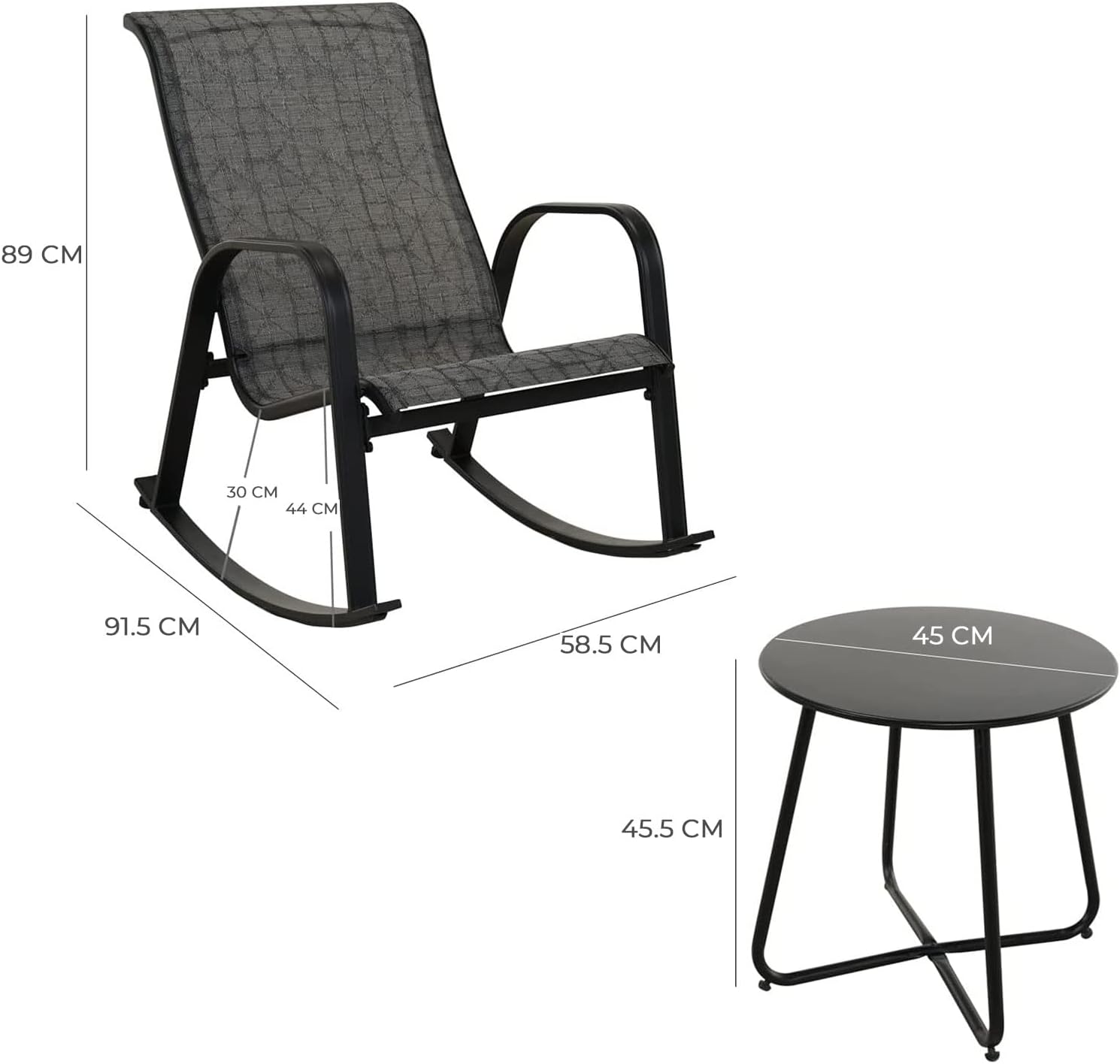 Grand patio Balkonmöbel-Set, Lounge-Set mit 2 Schaukelstühlen und 1 Beistelltisch, Mesh-Gewebe, wetterfest, Sitzgarnitur für den Garten, Patio (Schwarz & Grau kariert)