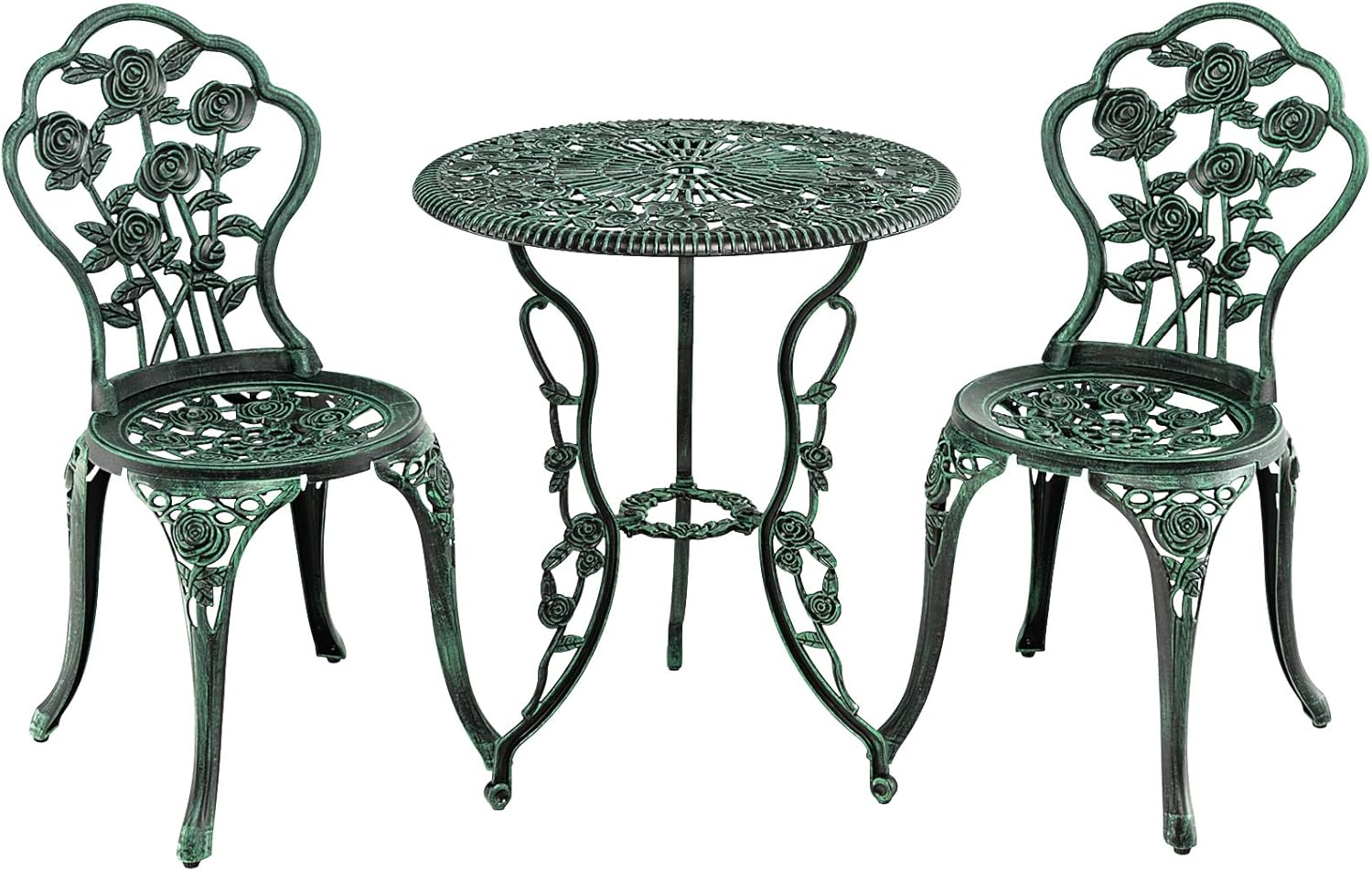 Bistroset 3tlg., Bistrotisch mit 2 Stühlen, Gartenmöbel Set Aluminium, Gartenset Balkonset Antik Rund Gartentisch, Balkonmöbel Set Gartensitzgruppe 2 Hocker Outdoor