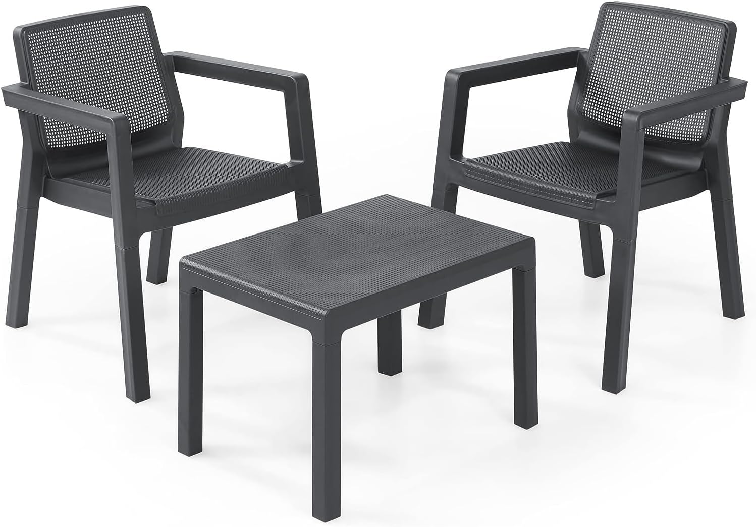 Balkonmöbel-Set 3-tlg. Kunststoff für Garten und Balkon, Gartentisch & 2 Gartenstühle, wetterfest, graphit