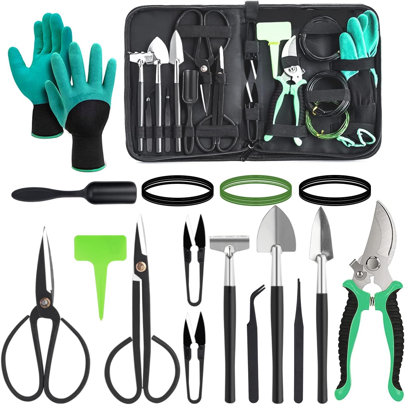 22-teiliges Gartenwerkzeug-Set, Bonsaischere, Bonsaidraht, Pinzette, Gartenhandschuhe - Bonsai-Starter-Werkzeug-Set für Bonsai-Anfänger