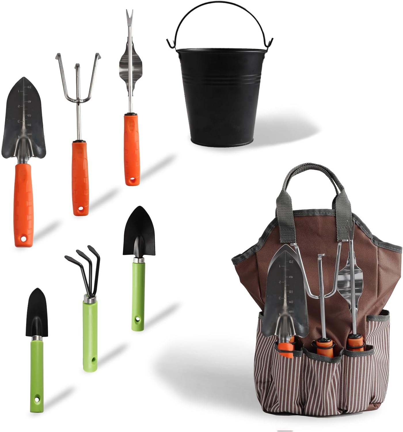 8-teiliges Gartenwerkzeug-Set, Gartenwerkzeug-Set mit Gartenwerkzeugtasche und Eimer, Gartenwerkzeuge Zubehör, Gartenzubehör-Set, Ideale Gartengeschenke für Frauen und Männer