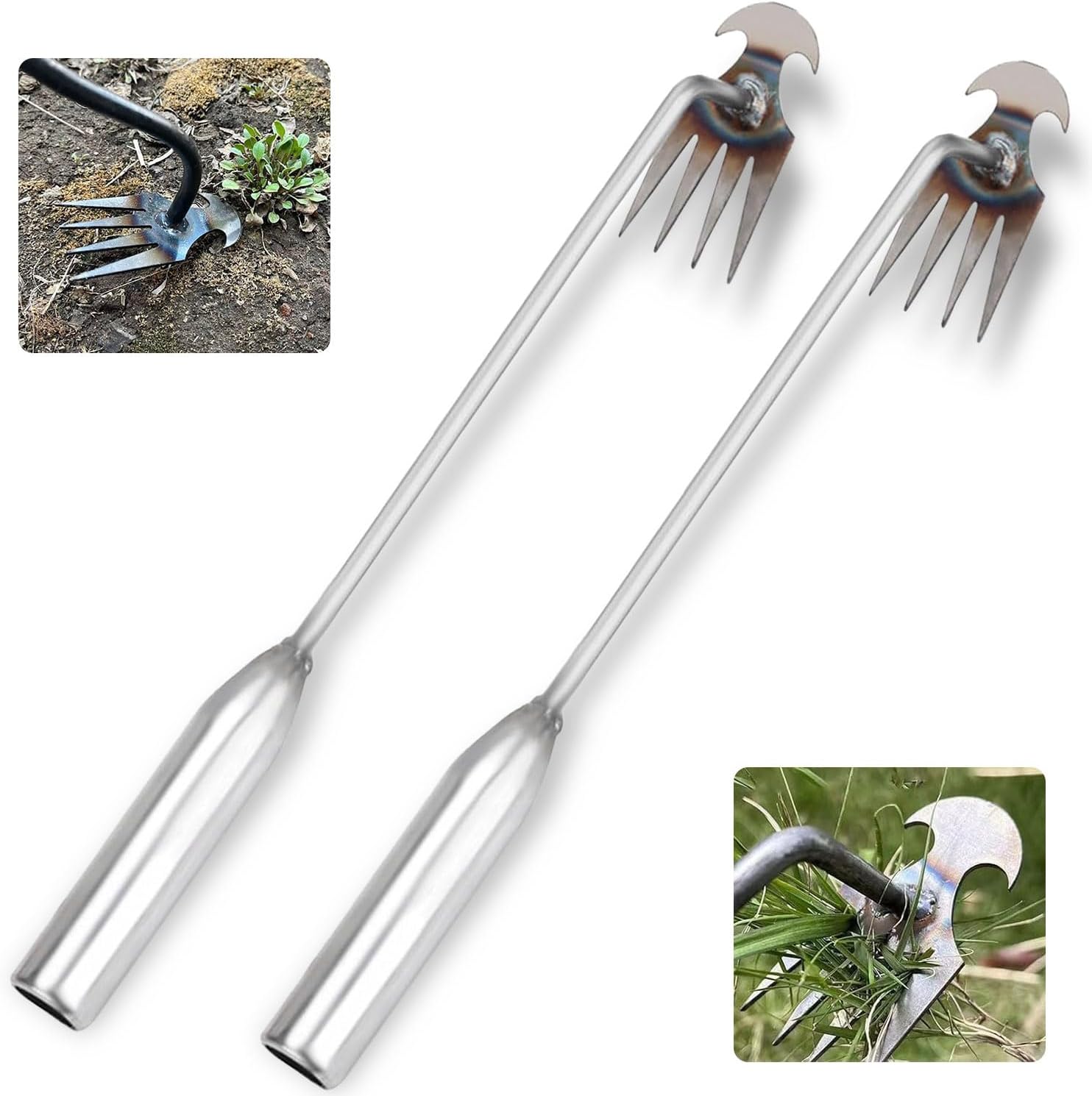 Unkrautstecher Edelstahl, 2 Unkrautstecher Edelstahl, Gartenhandjäter, Unkrautentferner, Unkrautentfernungsgerät, Gartenwerkzeug, Unkrautentferner, manueller Unkrautstecher, Fugenschaber