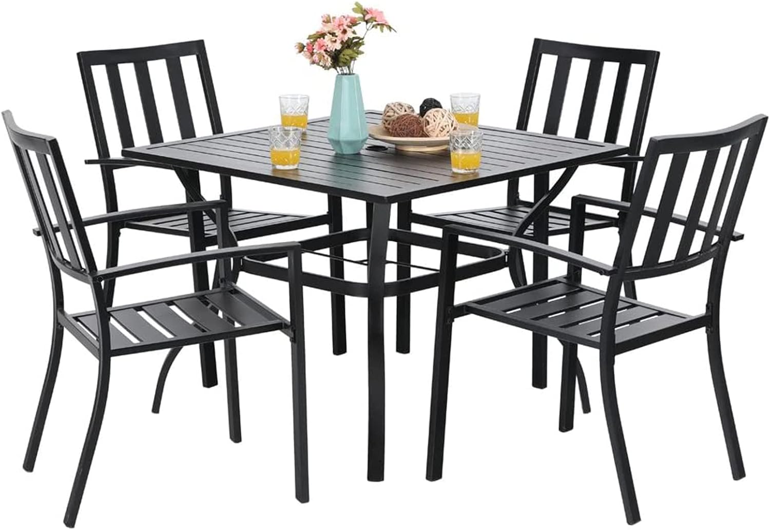 Gartenmöbel Set mit Gartentisch und Stühlen 4er Set Metall Patio Outdoor Bistro Gartenmöbel Sets Wetterfeste Garten Sitzgarnitur Stapelbare Stühle Sparen Platz