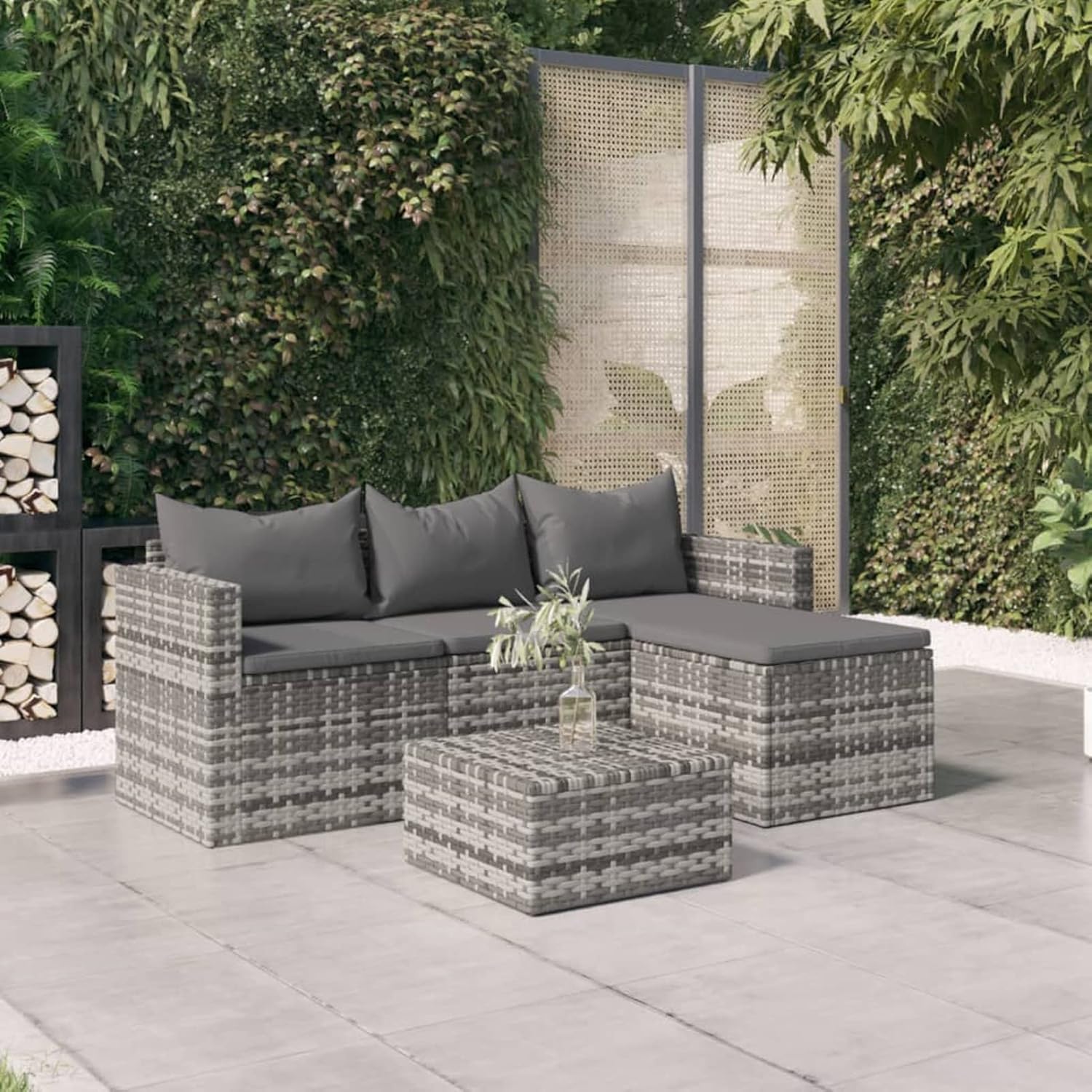 3-tlg. Garten Lounge Set Lounge Set Gartenmöbel Set Gartensofa Set Couch Set Gartensofa Set Lounge Set Balkonmöbel Terrassenmöbel mit Kissen Grau Poly Rattan