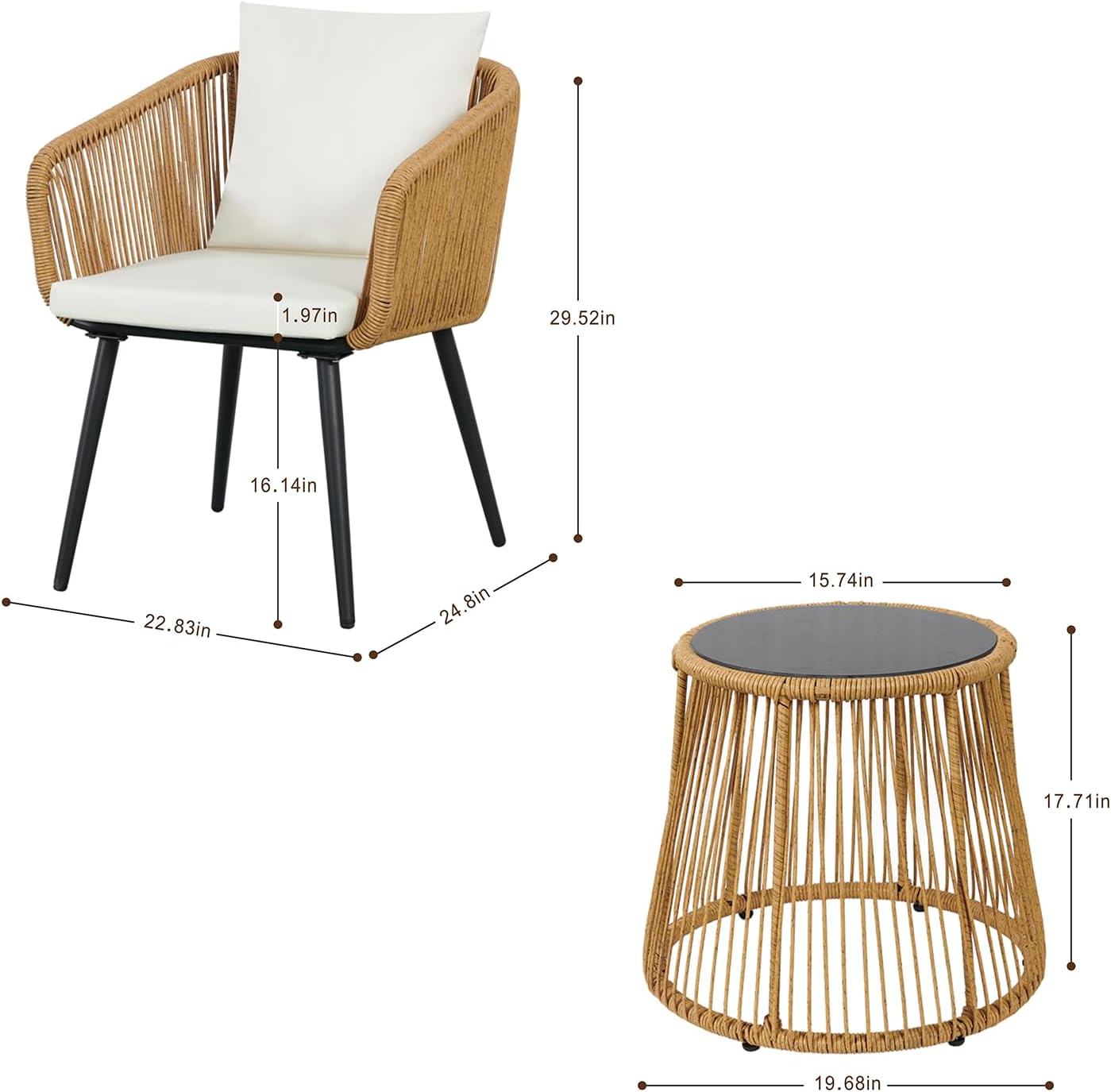 Gartenmöbel-Set, Garten-Lounge-Balkon-Möbel 3-teiliges kleines Garten-Set 2 Stühle und Tisch für Patio Weiß