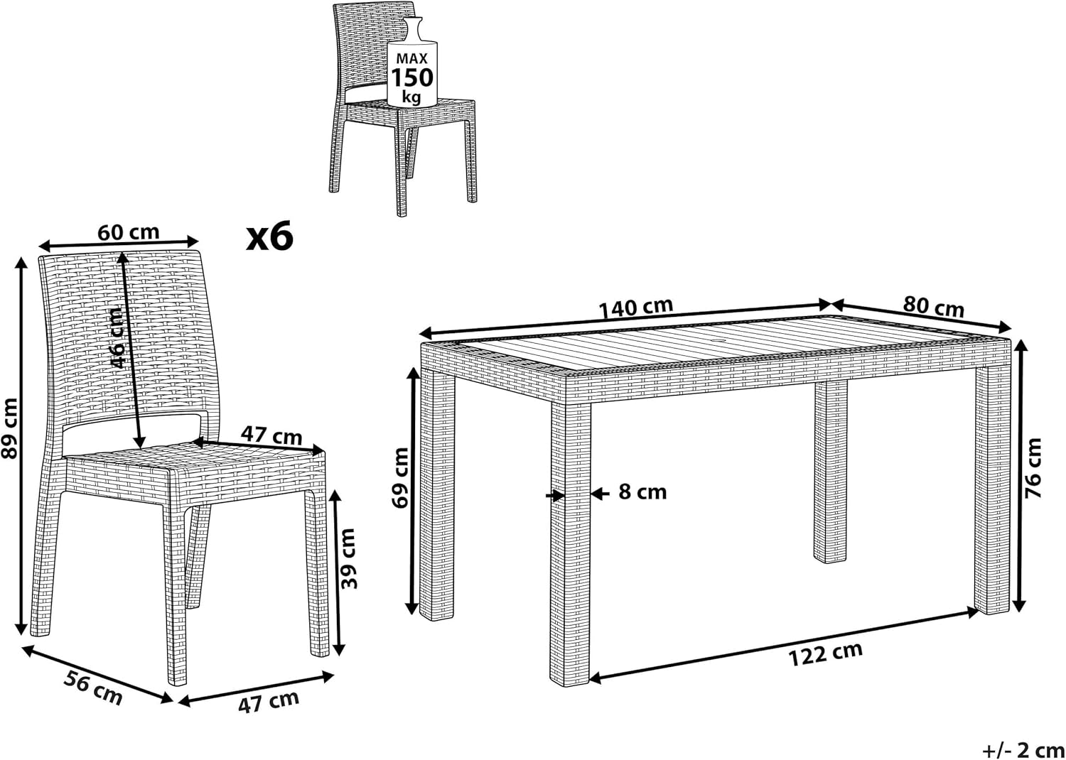 Gartenmöbel-Set Rattan-Look Hellgrau 6-Sitzer