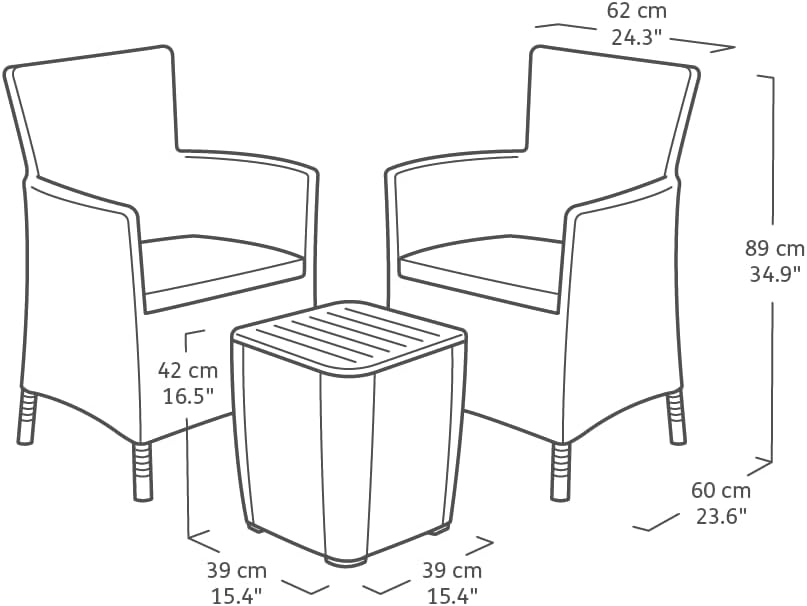 graphit/cool grey, 3tlg., inkl. Sitzkissen, Kunststoff, flache Rattanoptik, wetterfest, uv-beständig