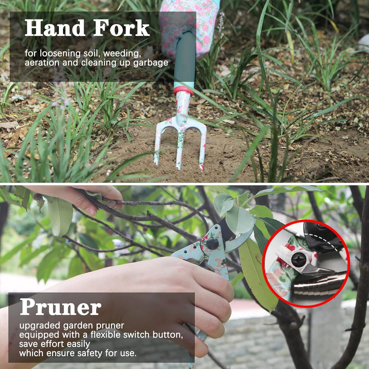 16-teiliges Blumengartenwerkzeug-Set, Gartenhandwerkzeug-Geschenkset, Gartengeschenke für Frauen und Männer, mit Gartenschere und Aufbewahrungstasche, Gartenzubehör Geschenk