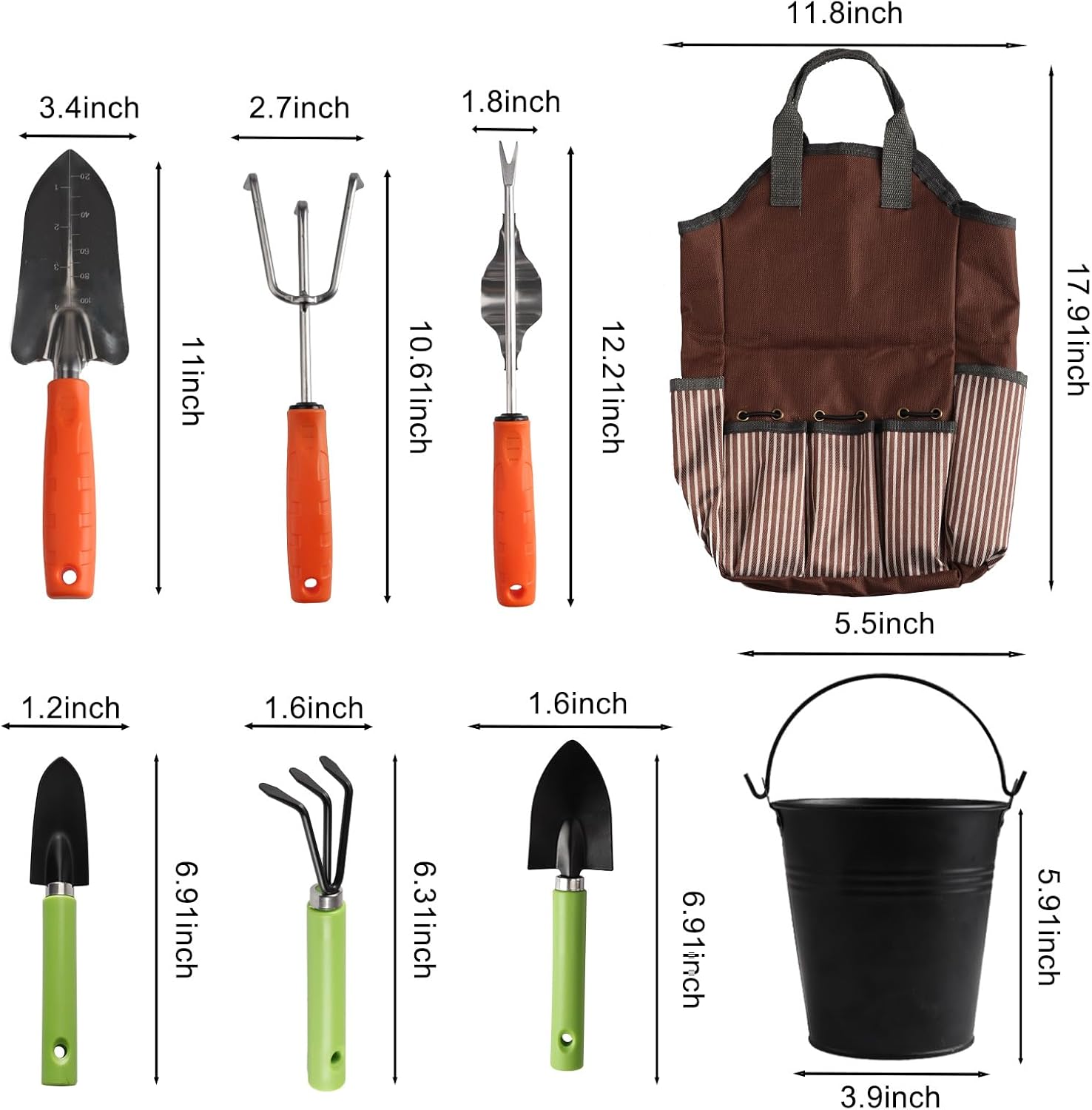 8-teiliges Gartenwerkzeug-Set, Gartenwerkzeug-Set mit Gartenwerkzeugtasche und Eimer, Gartenwerkzeuge Zubehör, Gartenzubehör-Set, Ideale Gartengeschenke für Frauen und Männer