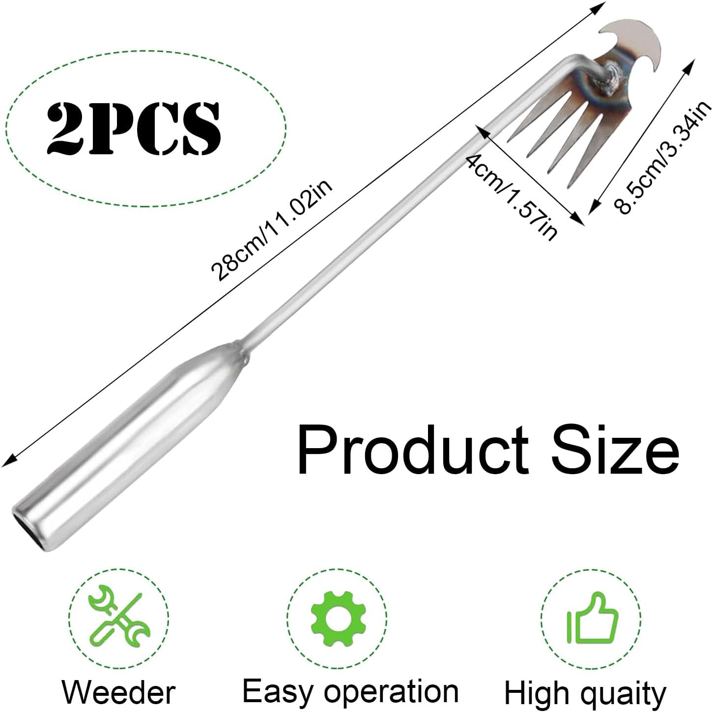 Unkrautstecher Edelstahl, 2 Unkrautstecher Edelstahl, Gartenhandjäter, Unkrautentferner, Unkrautentfernungsgerät, Gartenwerkzeug, Unkrautentferner, manueller Unkrautstecher, Fugenschaber