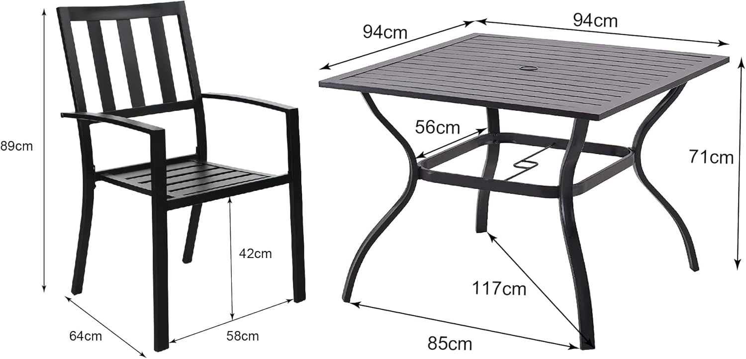 Gartenmöbel Set mit Gartentisch und Stühlen 4er Set Metall Patio Outdoor Bistro Gartenmöbel Sets Wetterfeste Garten Sitzgarnitur Stapelbare Stühle Sparen Platz
