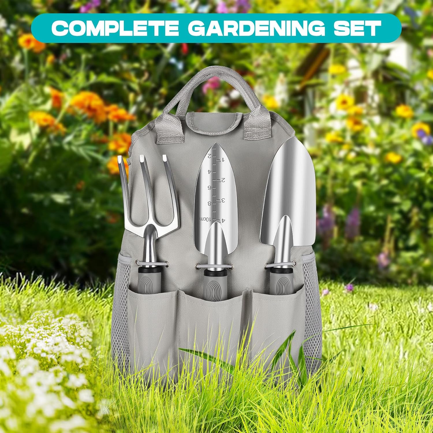Gartengeräte-Set, 7PCS Gartengeräte-Set mit Twist Tie für Frauen und Männer, Gartenarbeit Kit mit Handwerkzeugen, Landschaftsbau Essentials, Starter Kit für Rasenpflege, Perfektes Geschenk für Gärtner