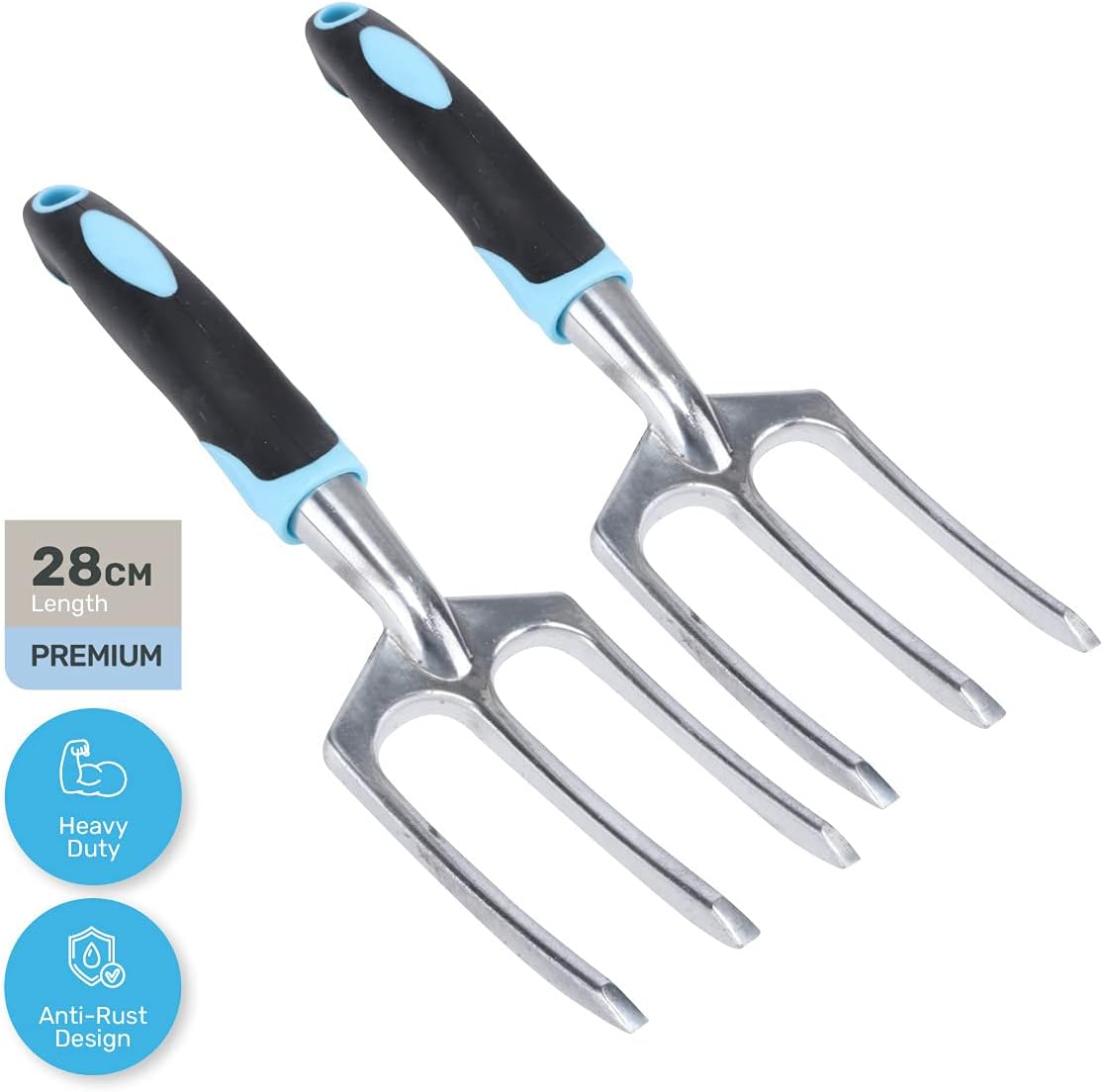 Hochleistungs-Gartengabel mit ergonomisch geformtem Griff, der die Ermüdung von Hand und Handgelenk verringert, ideal zum Graben, Pflanzen und Umpflanzen, 28 cm