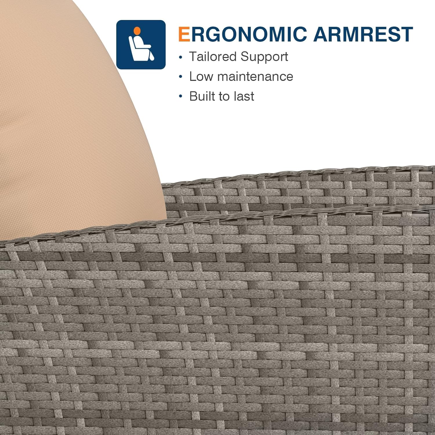 Gartenmöbel Set 4-teilig Rattan Sitz mit Kissen, Terrassenmöbel, Sitzgruppe, 2 Stühle, Sofa & Tisch, für Garten, Balkon & Terrasse, flache Rattanoptik, Beige