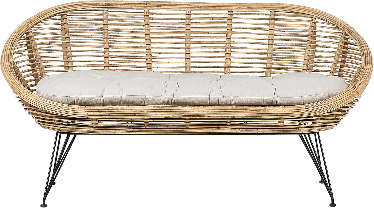 Gartensofa und Sessel Rattan Natur Kissen Beige Metall Beine Schwarz