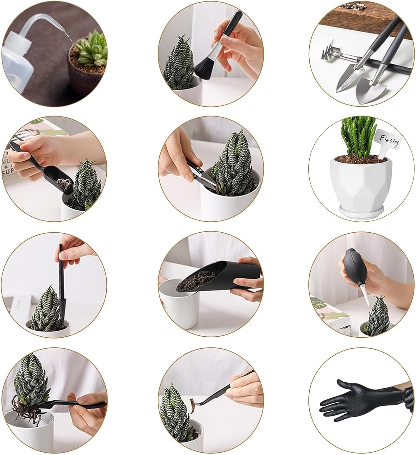 16 Stück Umtopfmatte, wasserdichte Gartenmatte, Pflanzmatte 75x75cm, Pflanzmatte mit Mini-Gartenwerkzeug-Set für Gartenarbeit, Haus, Baumschule, Töpfe, Sukkulenten (Schwarz)